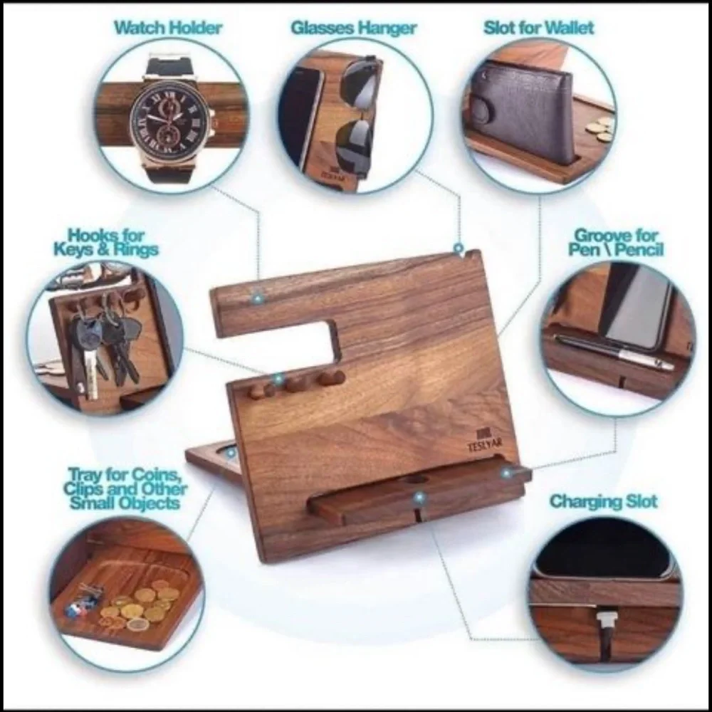 Wooden Phone Docking Station Organizer